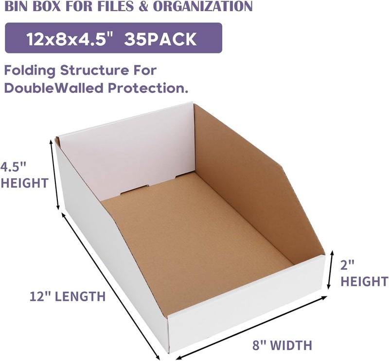 EXYGLO Cardboard Boxes, Pack of 35 Corrugated Storage Bins 12x8x4.5 inch Pantry Organizer Bins for Shelves Garage Office Organization - Image 2
